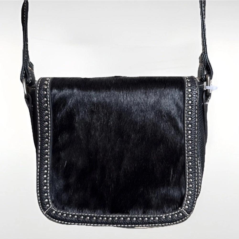Trinity Ranch calf hair and Black leather studded  Crossbody purse